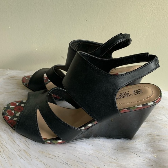 Avon Shoes - Cushion Walk by Avon black strappy wedge shoes